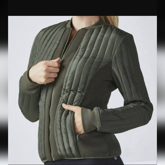PISA Puffer Jacket Coat Women's Large Dark Olive Green Semi-Cropped Fleece Zip - Picture 1 of 12